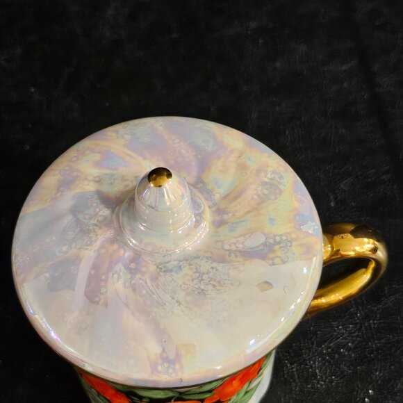 Elegant Pearlescent Porcelain Mug From Czech Republic Mug With Gold Rim Hand Pai - Picture 2 of 9